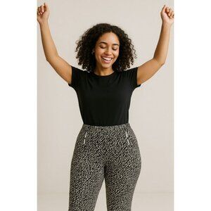 JM Collection Large Animal Print Leg Pants Rhinestone Detail Stretchy Fit